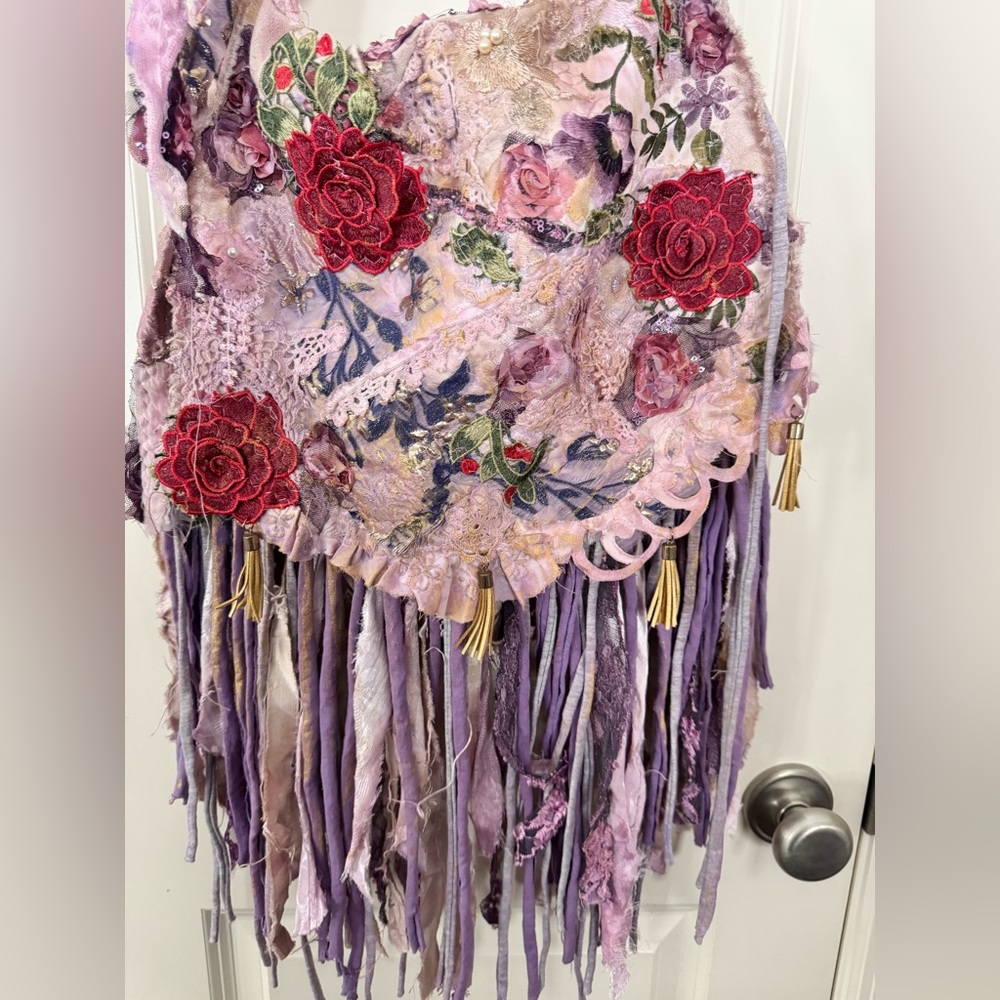 Lace embroidered boho crossbody bag bohemian roses - Picture 2 of 13